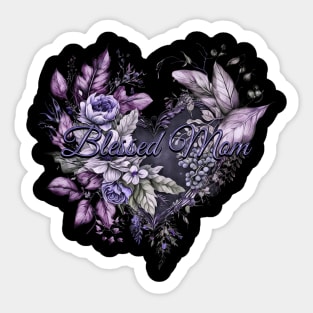 Happy Mother's Day Floral Heart Blessed Mom Lovely Lavender and Blue Sticker